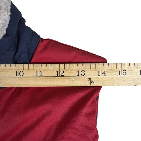 Levi’s Youth Puffer Vest M | Red Blue Sherpa Collar Fleece Lined Zip Snap Retro - Picture 11 of 14